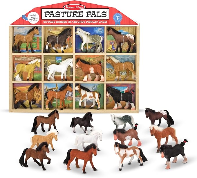 Melissa & Doug Pasture Pals - 12 Collectible Horses with Wooden Barn-Shaped Crate