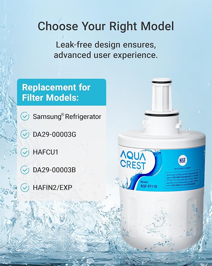 AQUA CREST DA29-00003G Refrigerator Water Filter, Replacement for Samsung® DA29-00003G, DA29-00003B, DA29-00003A, Aqua-Pure Plus, HAFCU1, RFG237AARS, RS22HDHPNSR, RSG257AARS, WSS-1 (Pack of 3)