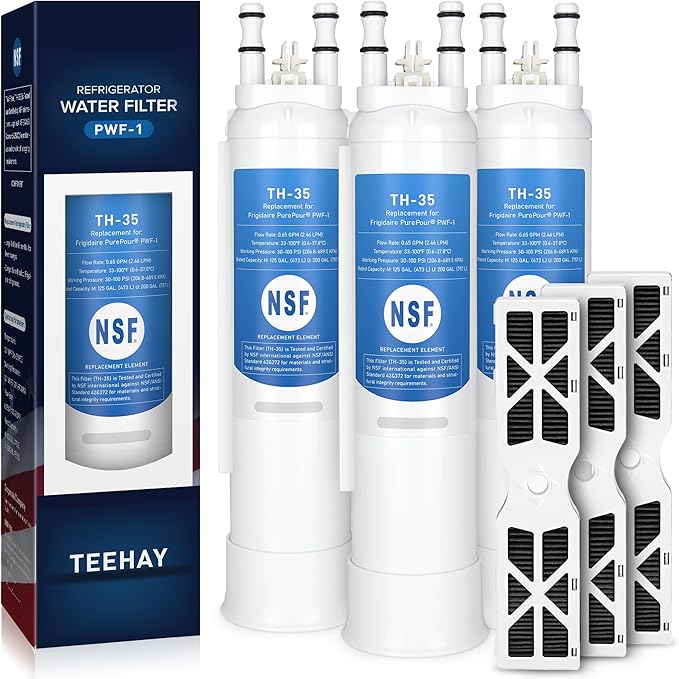 TEEHAY PWF-1 FPPWFU01 Water Filter & PureAir AF-2 FRGPAAF2 Air Filter Combo, Compatible with Frigidaire FRIGCOMBO6, GRFS2853AD, GRFS2853AF, PRFC2383AF, PRFG2383AF, PRFS2883AF, 3 Combo