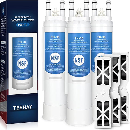 TEEHAY PWF-1 FPPWFU01 Water Filter & PureAir AF-2 FRGPAAF2 Air Filter Combo, Compatible with Frigidaire FRIGCOMBO6, GRFS2853AD, GRFS2853AF, PRFC2383AF, PRFG2383AF, PRFS2883AF, 3 Combo