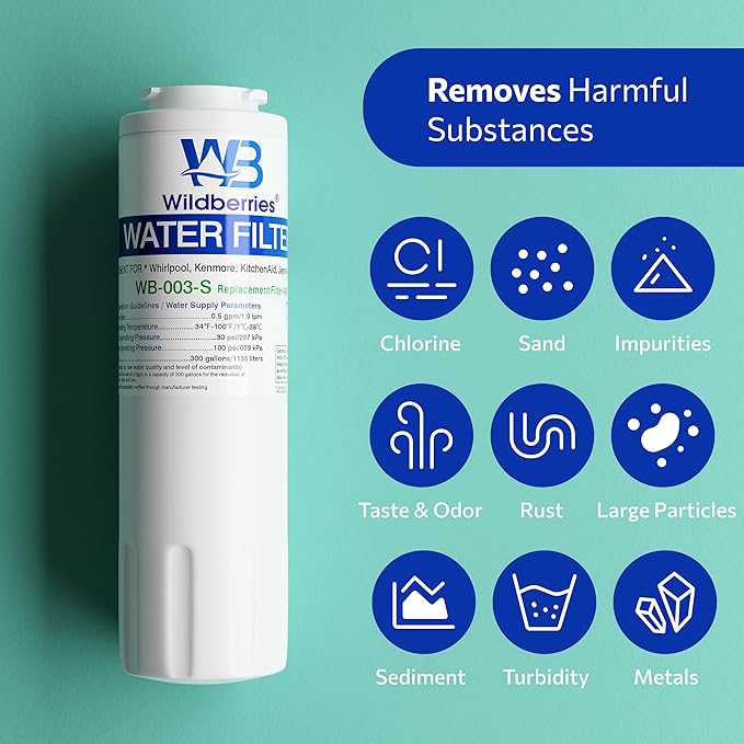 Wildberries UKF8001 NSF Certified Refrigerator Water Filter Replacement for Everydrop Filter 4, EDR4RXD1, UKF8001,Maytag UKF8001, Whirlpool EDR4RXD1, 4396395,Kenmore 9084, 9006, Pack of 1