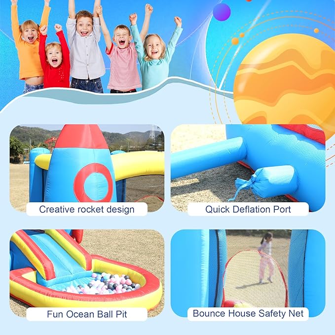 Inflatable Bounce House for Kid with Ball Pit,Oxford Bounce House with Blower for Indoor Outdoor Backyard Birthday Party-12x6.6x6.2ft