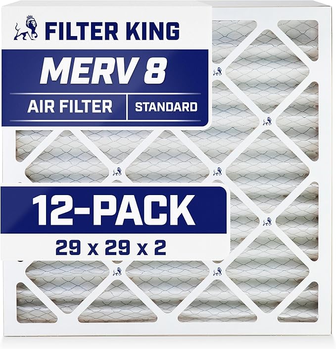 Filter King 29x29x2 Air Filter (MERV 8) (12-Pack) Dust & Allergy Control AC Furnace Filters, MADE IN USA, HVAC, Pleated, Electrostatic (Actual Size: 28.5 x 28.5 x 1.75)
