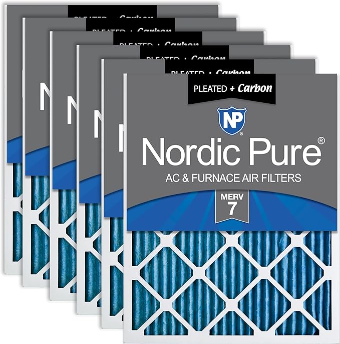 Nordic Pure 16x25x1 (Actual Size: 15 1/2 x 24 1/2 x 3/4) Pleated Air Filters MERV 7 Plus Carbon 6 Pack