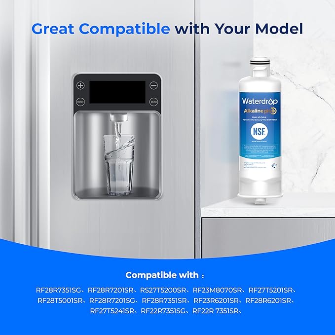 Waterdrop Alkaline DA97-17376B Refrigerator Water Filter, Enhances pH, Replacement for Samsung® HAF-QIN/EXP, DA97-08006C, RF28R7201SR, RF28R7351SG, WD-F45-AL, 2 Filters