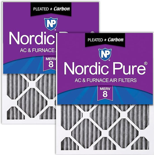 Nordic Pure 16x25x1 (Actual Size: 15 1/2 x 24 1/2 x 3/4) Furnace Air Filters MERV 8 Pleated Plus Carbon 2 Pack