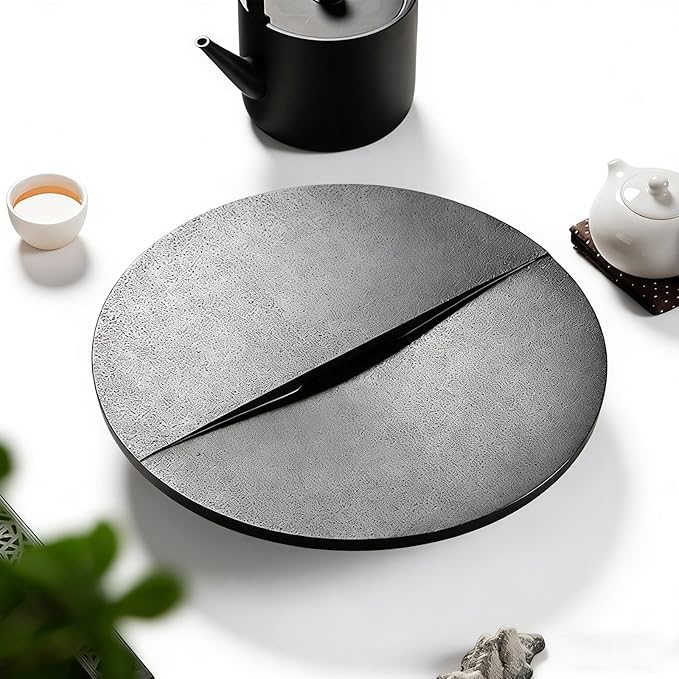 Small Round Coffee Table Tea Tray, Stacking Tea Tray, Rock Board Desktop with a Water-Collecting Base, It can be Placed on a Coffee Table(33cm/13in)
