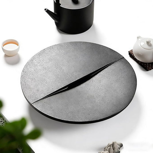 Small Round Coffee Table Tea Tray, Stacking Tea Tray, Rock Board Desktop with a Water-Collecting Base, It can be Placed on a Coffee Table(33cm/13in)