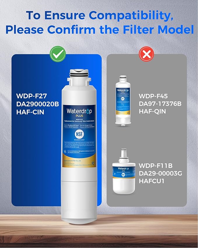 Waterdrop Plus DA29-00020B 𝐍𝐒𝐅 𝟒𝟎𝟏 𝐂𝐞𝐫𝐭𝐢𝐟𝐢𝐞𝐝 Water Filter, Reduce 𝐏𝐅𝐎𝐀/𝐏𝐅𝐎𝐒, Replacement for Samsung® Water Filter HAF-CIN, HDX FMS-2, RF28HMEDBSR, 1 Filter (Package May Vary)