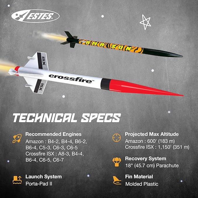 Estes 1469 Tandem X Rocket-Building Kit, Beginner Flying-Rocket Model Kit for Ages 10+, Includes Launch Pad and Controller