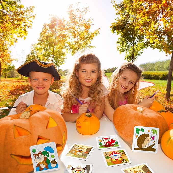 Cinrobiye 24 Set Fall Craft Kit Thanksgiving Coloring Puzzle Arts and Crafts Kit with Pumpkin Leaf Turkey Owl DIY Crafts Autumn Gift for Fall Holiday Home Classroom Activities Party Supplies