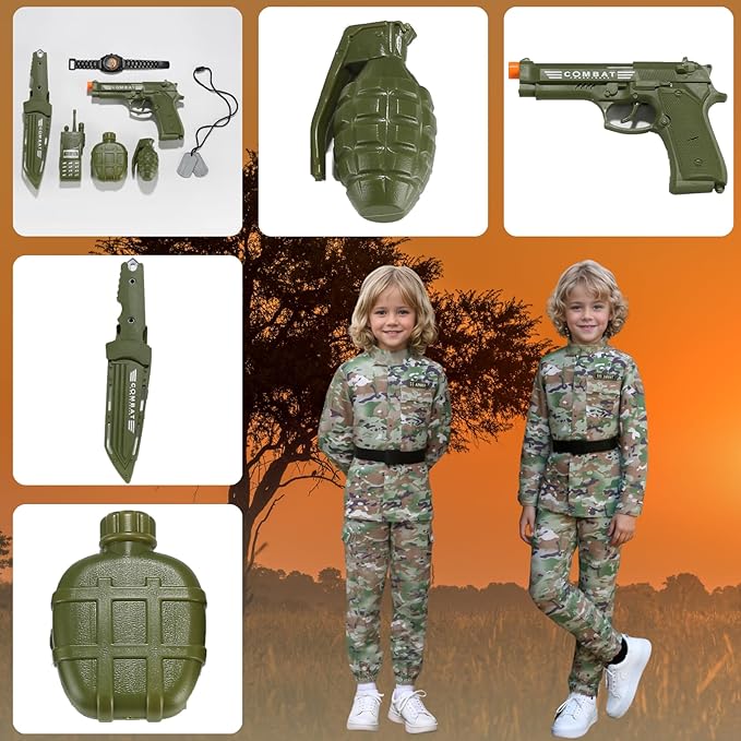 LMYOVE Boys Army Costume Soldier Outfit For kid Halloween Dress up