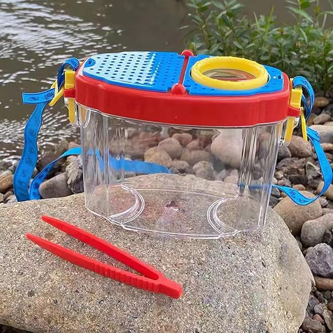 MANON ROSA Turtle Carrier Box Bug Collection Fish Catcher, Insect Observation Container for Travel-Outdoor Nature Explorer Kit (Red)