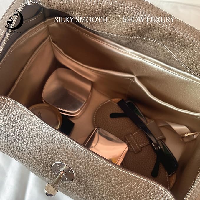 Silky Bag Insert Fit for Hermes Lindy 19/26, Silky Purse Organizer, Lightweight and Silk Touch (Fits Mini Lindy 19, Champagne/Etoupe Grey)