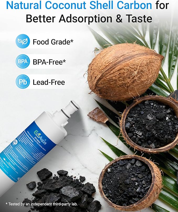 EcoAqua 4396508 Refrigerator Water Filter, Replacement for Everydrop® Filter 5, EDR5RXD1, Whirlpool® WF-NLC240V, 4396510, NLC240V, PNL240V, 4396508p, 4396547, 4392857, LC400V, 3-Pack