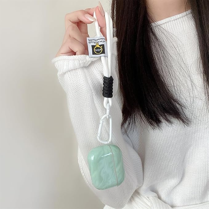 Premium Silicone Case for AirPods Pro 3 (2025) - Mint Marble Green Shockproof Cover with Detachable Neck Lanyard, Travel Keychain Design, MagSafe Compatible, Unisex for Women & Men