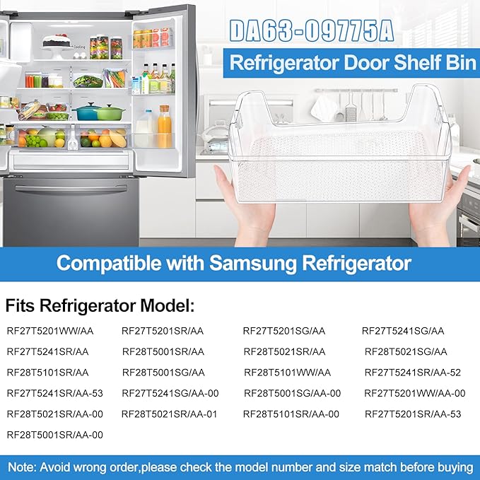 UPGRADED DA63-09775A DA97-20984A Refrigerator Door Shelf Bin Compatible with Samsung Fridge Door Shelves RF27T5201SR RF27T5241SR RF28T5021SR RF27T5201SG RF28T5021SG Samsung Refrigerator Door Bin Right