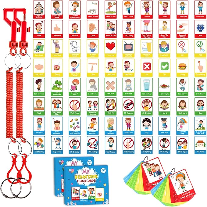 90PCS Autism My Behaviour Communication Cards for Speech Delay Children and Adults Special Needs Visual Aid Language Learning Cue Card Special Ed Feelings Emotions Flash Cards for Autism Communication