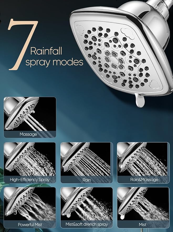 Cobbe Filtered Shower Head, 7 Modes High Pressure Shower Heads - 16 Stage Shower Head Filter for Hard Water for Remove Chlorine and Harmful Substances (Luxury Polished Chrome, 6 Inch Square)