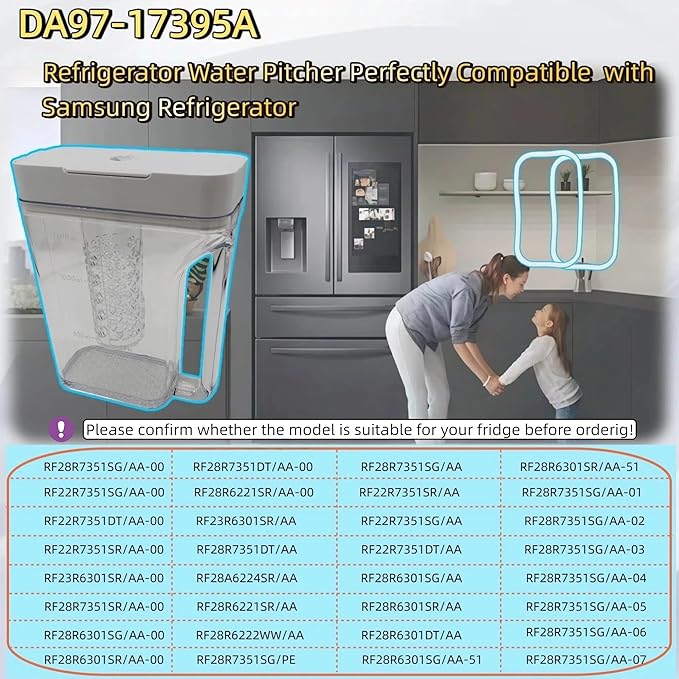 Upgraded DA97-17395B Refrigerator Water Pitcher, Double Sealing Ring No Leak Replacement Water Tank Assembly, Compatible with Samsung Fridge Models