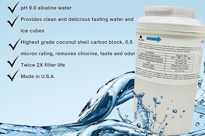 AF-MWF-Alkaline Water Filter Replacement Compatible with GE model MWF, 2X Life (pH level 9.0) Two-Pack