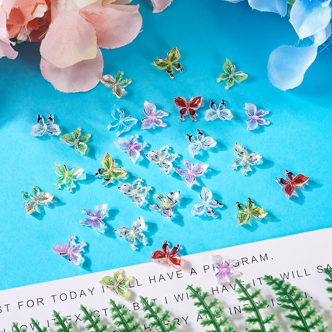 60Pcs 10 Colors Glitter Butterfly Resin Nail Charms, Bow Shape, Nail Art Rhinestones, Craft Bead, DIY Gift