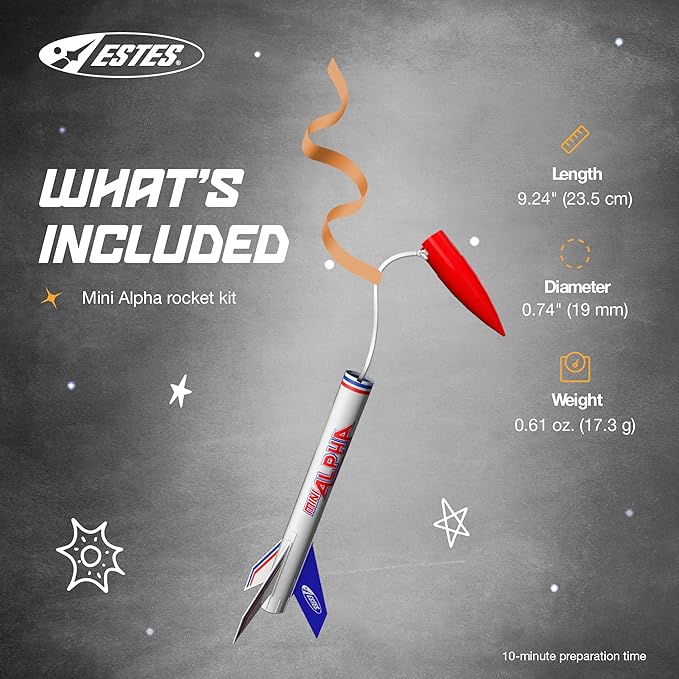 Estes Rockets 002098 Mini Alpha | Beginner Model Rocket for All Ages | Up to 690 ft | Model Rockect