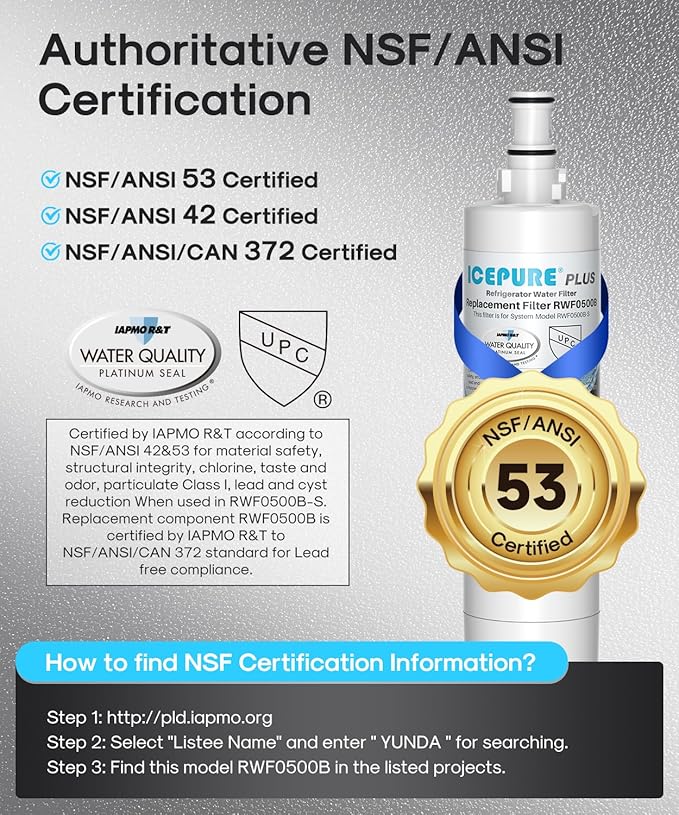 ICEPURE PLUS 4396508 NSF/ANSI 53 & 42 Certified Refrigerator Water Filter, Remove Lead, Replacement for EDR5RXD1, Everydrop Filter 5, Whirlpool 4396510, WF-NLC240V, PNL240V Kenmore 46-9010 9085, 2PACK