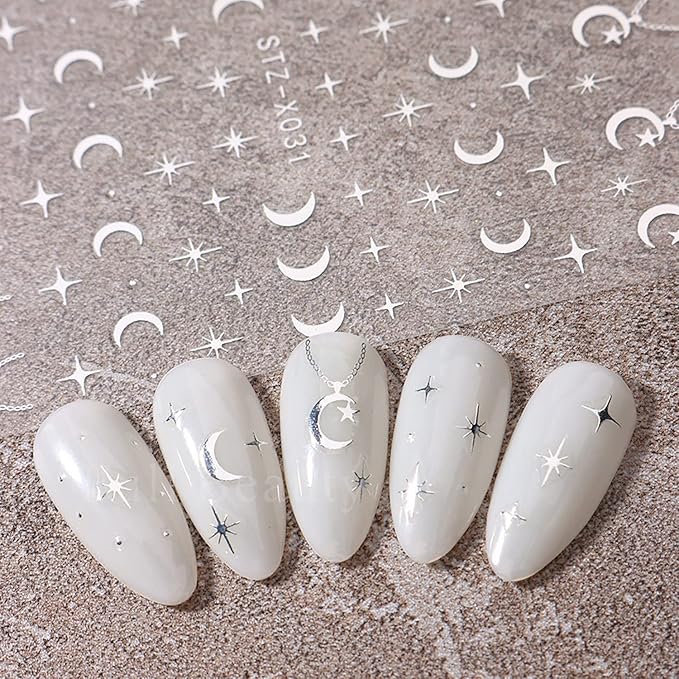 Pendant Flowers Nail Art Adhesive Sticker 3D Self-Adhesive Nail Decals Art Design Holographic Stars Heart Moon Nail Art Sticker Decoration for Women Manicure Tips Acrylic Nails DIY Nails Art Supplies