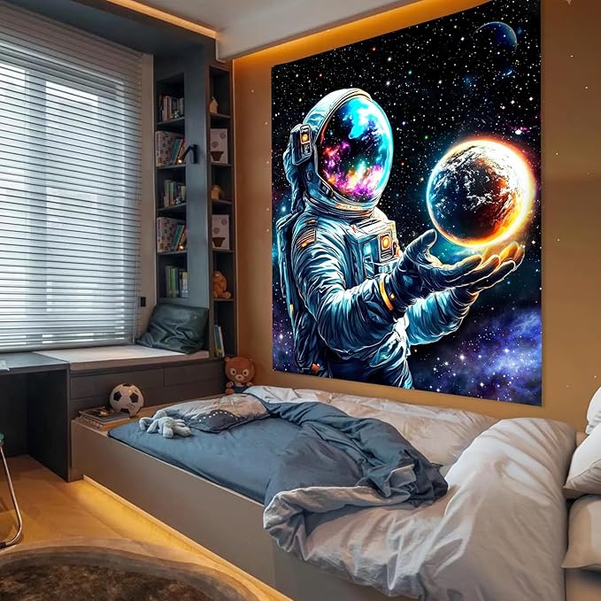 Apdidl Space Galaxy Poster Decor Tapestry for Bedroom, Astronaut Cool Planet Wall Hanging, Fantasy Outer Space Wall Tapestries Men, Funny Art Poster Aesthetic for Boys Guys Gamer Living Room 51" X 60"
