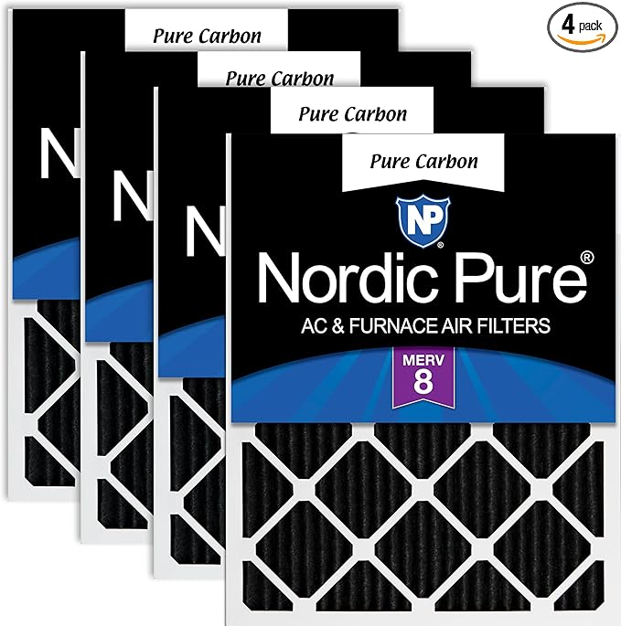 Nordic Pure 16x25x1 (Actual Size: 15 1/2 x 24 1/2 x 3/4) Pure Carbon Pleated Odor Reduction Furnace Air Filters 4 Pack