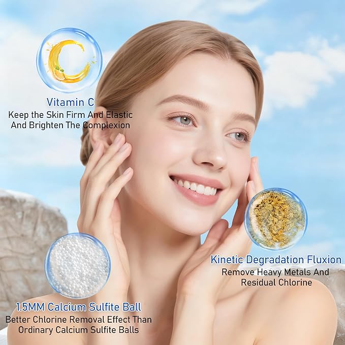 Vitamin C Larger Premium Metal Shower Filter, 304 stainless steel material, Clean Soft Water, Remove 99% Chlorine, Improve Your Skin, Easy to Install, KMF00D (Sea)