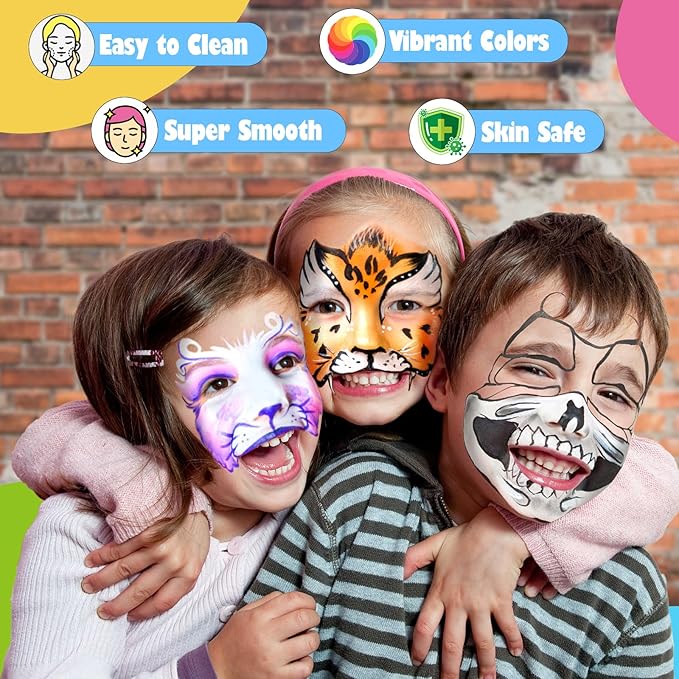 Face Painting Kit for Kids- 12 Vibrant Colors Face Paint Crayons- Safe and Washable Face Paint Sticks for Adults Kids Party, Halloween, Birthday Makeup