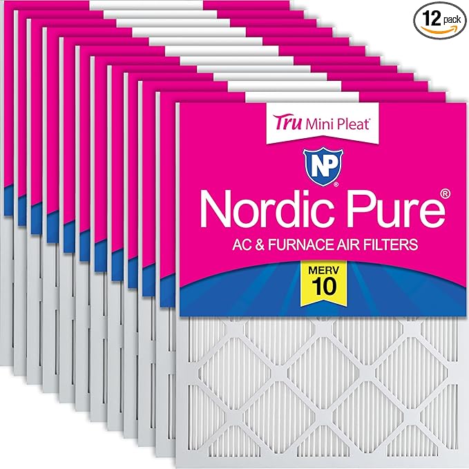 Nordic Pure 16x25x1 (Actual Size: 15 1/2 x 24 1/2 x 3/4) Tru Mini Pleat MERV 10 AC Furnace Air Filters – 2.5X More Media for Longer-Lasting, High-Efficiency Filtration - 12 Pack