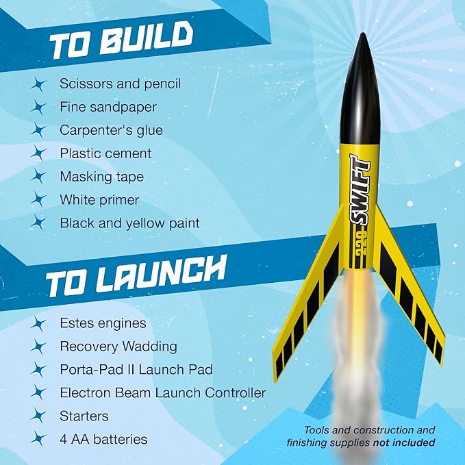 Estes 0810 220 Swift Rocket-Building Kit, Intermediate Flying-Rocket-Model Kit for Ages 10+