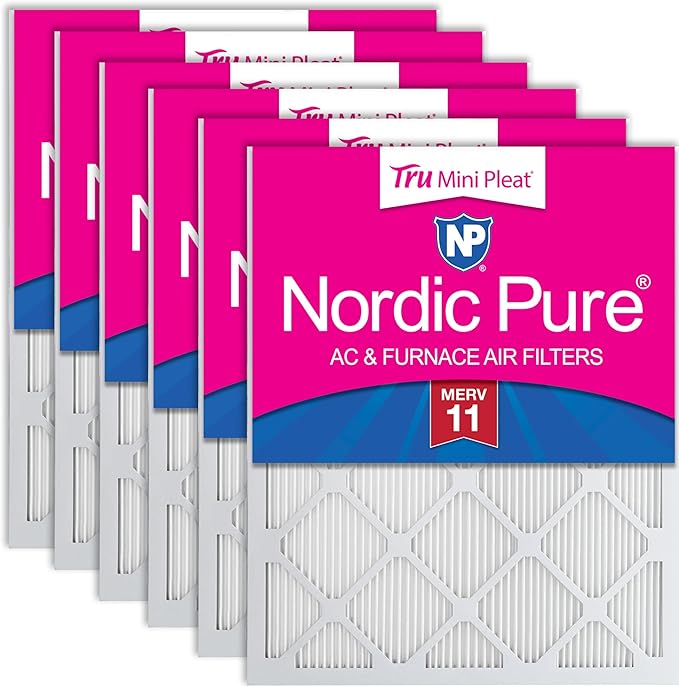 Nordic Pure 16x25x1 (Actual Size: 15 1/2 x 24 1/2 x 3/4) Tru Mini Pleat MERV 11 AC Furnace Air Filters – 2.5X More Media for Extended Durability & Superior Filtration - 6 Pack
