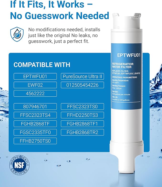 EPTWFU01 Water Replacement, Replacement for Frigidaire EPTWFU01, EWF02, Pure Source Ultra II, 2 Pack