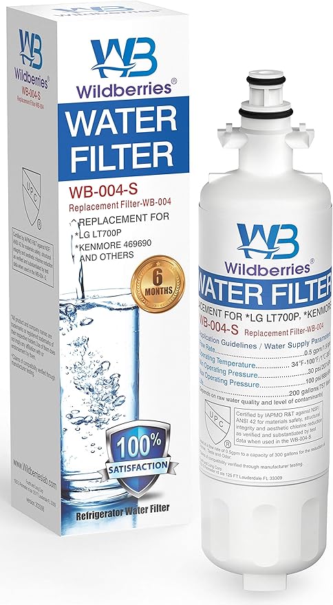 Wildberries 9690, LT700P NSF CERTIFIED Refrigerator Water Filter Replacement for LG LT700P, Kenmore Elite 9690, Kenmore Clear 46-9690, RWF1200A, ADQ36006101, HDX FML-3, Pack of 1