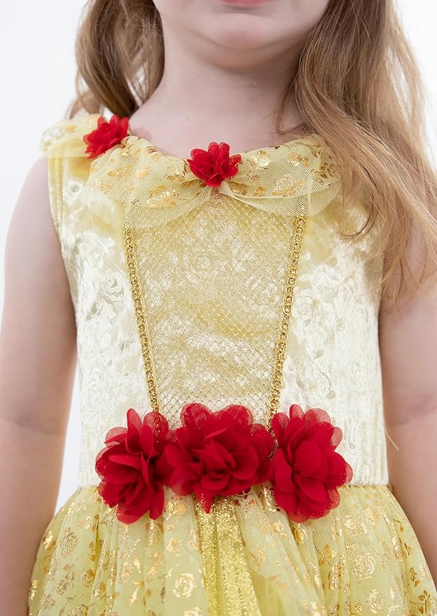 Little Adventures Yellow Beauty Princess Party Dress - Machine Washable Child Pretend Play Costume Outfit with No Glitter