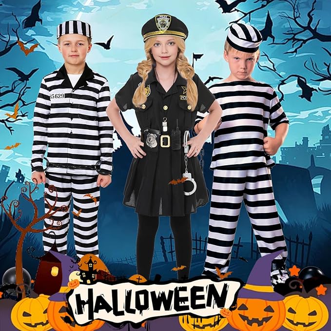 Lumiparty Police Officer Costume for Kid,Girls Police Costume,Halloween Cop Costume Outfit Set for Roleplay Dress Up