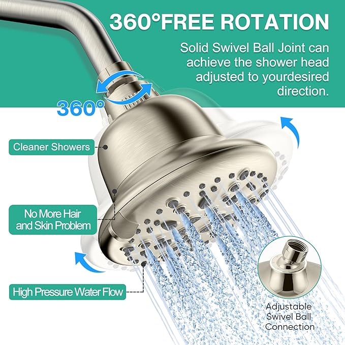 Cobbe Filtered Shower Head, 7 Modes High Pressure Shower Heads - 16 Stage Shower Head Filter for Hard Water for Remove Chlorine and Harmful Substances (Elegant Brushed Nickel, 5 Inch Round)