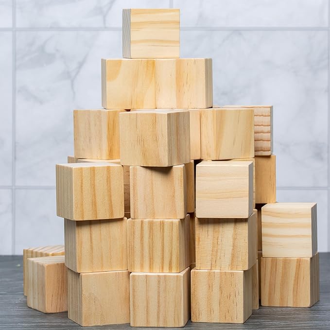 50 Pack Unfinished Wood Blocks 1.5 Inch - Solid Pine Wooden Cubes for Crafts, Sanded Smooth Natural Wood Squares for Painting, DIY Projects, Puzzle Making & Home Decor