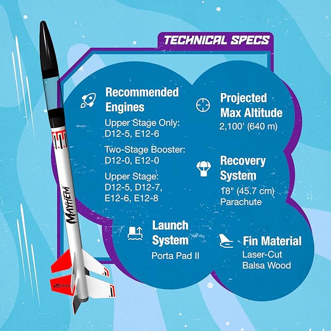 Estes 1320 Mayhem Model Rocket Kit, Advanced 2-Stage Flying-Rocket-Model Kit for Ages 10+