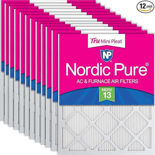 Nordic Pure 16x25x1 (Actual Size: 15 1/2 x 24 1/2 x 3/4) Tru Mini Pleat MERV 13 AC Furnace Air Filters – 2.5X More Media for Longer-Lasting, High-Efficiency Filtration - 12 Pack