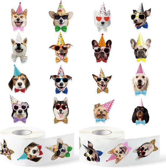 CNhoqc Puppy Birthday Sticker Rolls - 1000pcs Realistic Birthday Dog Hat Waterproof Vinyl Reusable Laptop Letter Stickers Self-Adhesive Scrapbook Water Bottle Greeting Cards Party Supplies Skateboard
