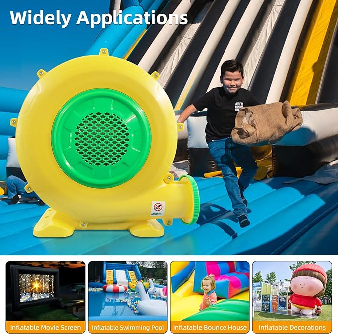 750W Air Blower, Powerful Inflatable Bounce House Blower, Portable Electric Air Blower Fan Pump Perfect for Outdoor Paint Booth, Bouncy Castle, Jumper, Water Slid, Blower Corded (750W 1HP)
