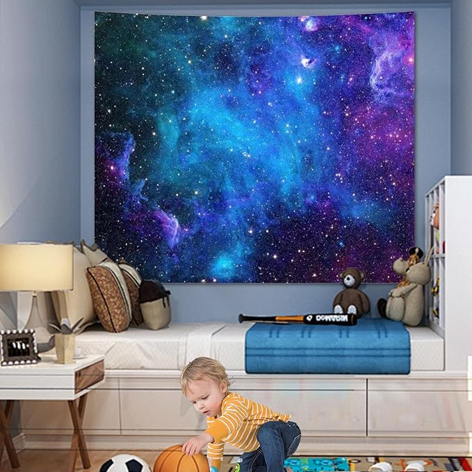 Apdidl Galaxy Tapestry for Bedroom Aesthetic Space Blue Night Starry Sky Stars Universe Tapestry Mysterious Nebula Wall Hanging Backdrop Room Decor for Bedroom Living Room (60'' x 79'')