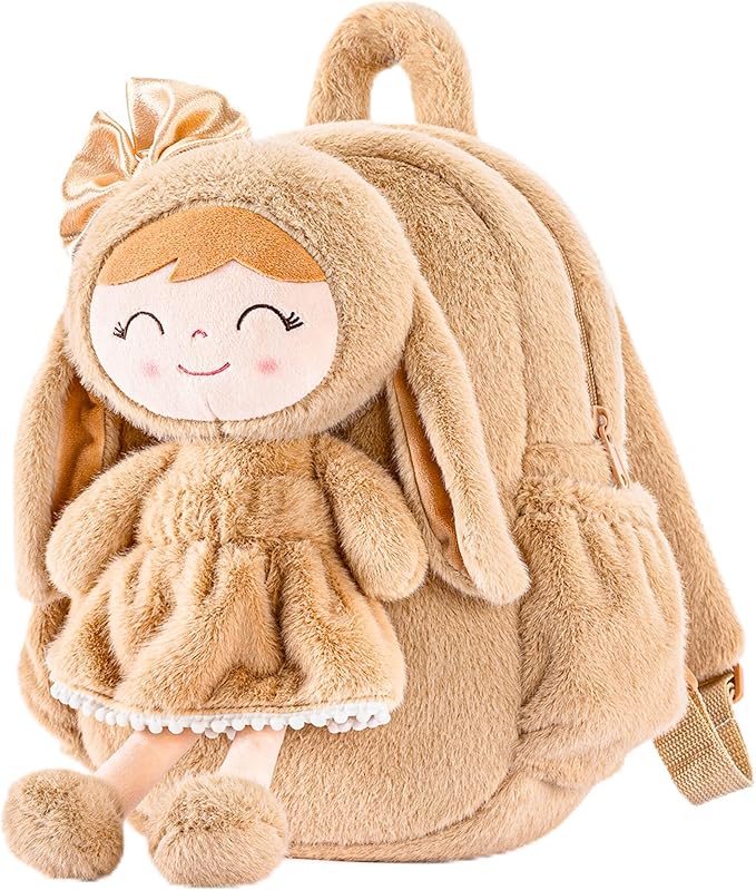 Gloveleya Toddler Backpack with Soft Brown Rabbit 11 inches Detachable Design for Girl Age 2+