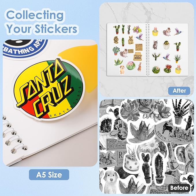 UFU 2 Pack Reusable Sticker Book Collecting Album Sticker Storage Organizer Book with 32+32 Blank Release Paper A5 Size Sticker Holder Collection