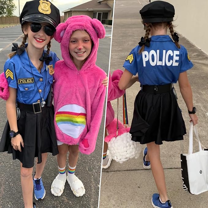 9 Pcs Halloween Police Officer Costume Kids Girls Cop Policeman Cosplay Uniform Outfits with Gear Stuff Accessories